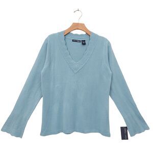 Laura Michelle By CB Design Sweater Womens XL Blue Long Sleeve V-Neck Casual